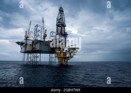 offshore platform at sea with beautiful sky and calm sea