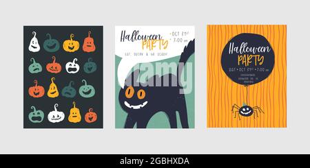 Cute Halloween designs, pattern background and typography, great for party invitations, banners, cards - vector design Stock Vector