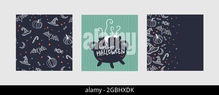 Cute Halloween designs, pattern background and typography, great for party invitations, banners, cards - vector design Stock Vector
