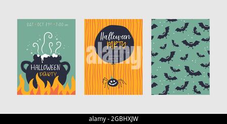 Cute Halloween designs, pattern background and typography, great for party invitations, banners, cards - vector design Stock Vector