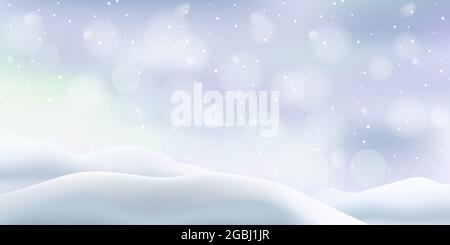 Winter snow in Christmas holiday background. Holiday celebration card vector illustration. Snowy landscape with snowflakes falling from sky. Abstract Stock Vector