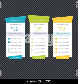 Collection of pricing plans for websites and applications. Hosting table banner. Vector illustration Stock Vector