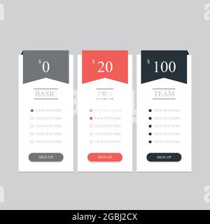 Collection of pricing plans for websites and applications. Hosting table banner. Vector illustration Stock Vector