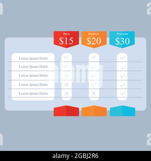 Collection of pricing plans for websites and applications. Hosting table banner. Vector illustration Stock Vector