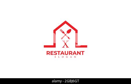 Alphabet X Restaurant Monogram Vector Logo Template, Letter X Food Logo with Spoon and Fork Icon Stock Vector