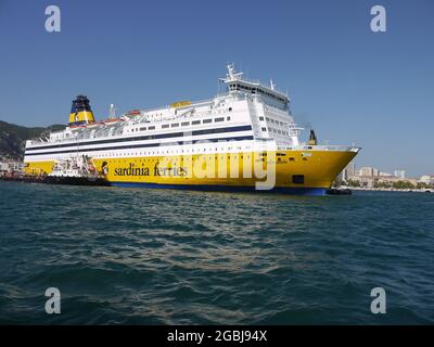 A large passenger transport vessel serving Corsica in the port of Toulon, France Stock Photo