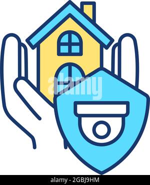Surveillance system and home protection RGB color icon Stock Vector