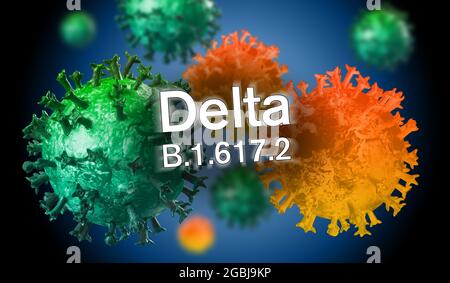 Illustration Of The New Coronavirus Mutation Delta B.1.617.2 Of India Stock Photo