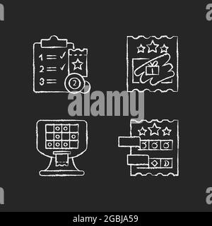 Lottery conduction chalk white icons set on dark background Stock Vector
