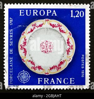 FRANCE - CIRCA 1976: a stamp printed in the France shows Sevres Porcelain Plate, circa 1976 Stock Photo