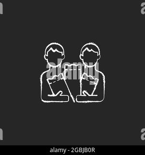 Lottery pool chalk white icon on dark background. Pooling ticket purchases. Joining lottery chances with others. Split winnings with friends. Isolated Stock Vector