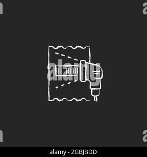 Lottery ticket scanner chalk white icon on dark background. Scanning draw results on ticket. Checking winning numbers by smartphone. Instant checker. Stock Vector