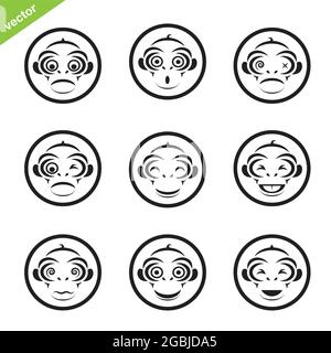 Vector group of monkey in the circle on white background. Easy editable layered vector illustration. Wild Animals. Stock Vector