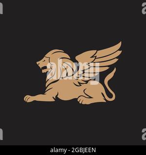 winged lion sit logo exclusive design inspiration Stock Vector