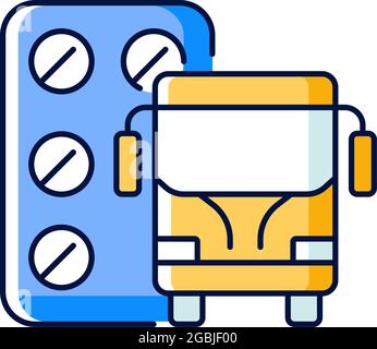 Pills for motion sickness RGB color icon. Nausea and vomiting reducing. Preventing travel sickness. Airsick, seasick. Cure dizziness, vomiting. Isolat Stock Vector