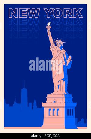 New York cityscape with Liberty statue - vector illustration Stock ...