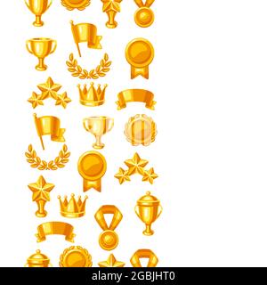 Awards and trophy seamless pattern. Reward items sports or corporate competitions. Stock Vector