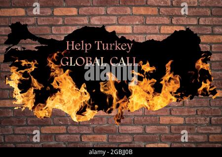 Big disaster wildfire in all regions in Turkey. Halp call for destruction of nature from fire. Vector illustration Stock Vector