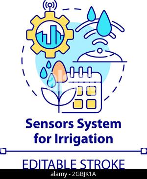 Sensor system for irrigation concept icon. Automatic plants watering abstract idea thin line illustration. Ecological water saving process. Vector iso Stock Vector