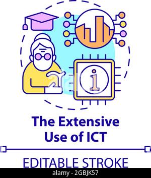 Extensive use of ICT concept icon. Information and communication technology abstract idea thin line illustration. Ict in education. Vector isolated ou Stock Vector