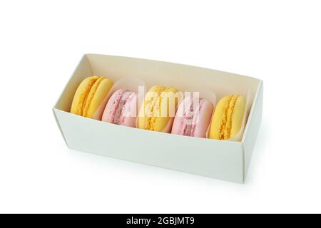 Multicolored tasty macaroons isolated on white background Stock Photo