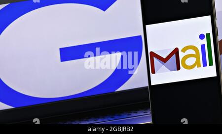 Editorial photo on Gmail theme.  Illustrative photo for news about Gmail - a free email service provided by Google Stock Photo