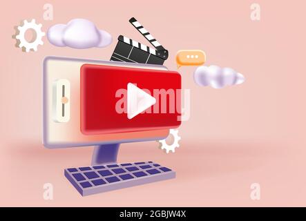 Video content creation. 3D vector illustration. Online advertising. Stock Vector