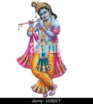 Indian God Lord Krishna with his flute making magical tunes Stock Photo