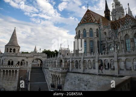 Budapest, Hungary. 04th July, 2021. General view at the Fisherman's Bastion (Halaszbastya) and the Matthias Church (Matyas templom) which is one of the best known monuments in Budapest. (Photo by Attila Husejnow/SOPA Images/Sipa USA) Credit: Sipa USA/Alamy Live News Stock Photo