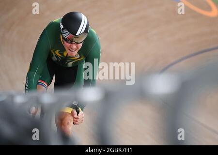 Izu, Japan. 04th Aug, 2021. Cycling: Olympics, track cycling, sprint individual, men, qualification, at the Izu Velodrome. Jean Spies from South Africa. Credit: Sebastian Gollnow/dpa/Alamy Live News Stock Photo