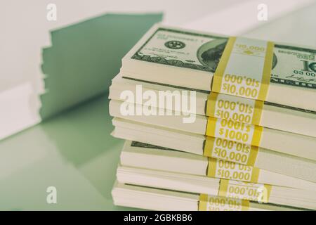 Wads of money bills. American dollar money stacks closeup Stock Photo