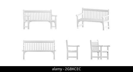 Park bench mockup isolated on white background - 3d render Stock Photo