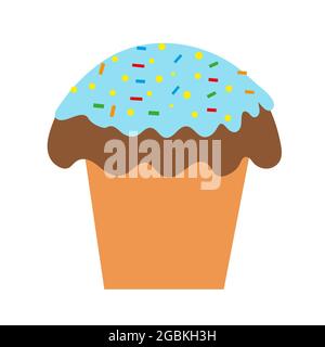 Delicious cupcake with blue frosting on an isolated background. Baking desserts. Tea time. Design elements. Unhealthy food. Flat illustration. Stock Vector