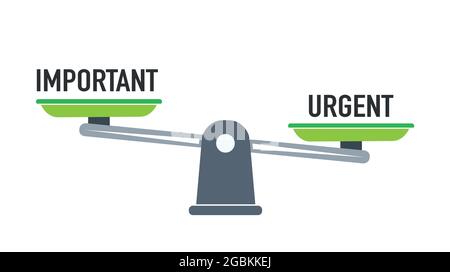 Important or urgent concept,important and urgent balance on scale, flat design. Stock Vector