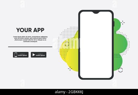 Smartphone app promo for download, landing page template. Vector Stock Vector