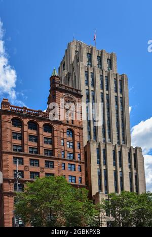 Montreal, Canada - July 31, 2021: The New York Life Insurance and Aldred building, which was built to resemble the Empire State Building and built the Stock Photo