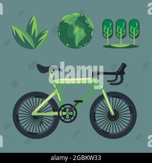 eco friendly transport four icons Stock Vector