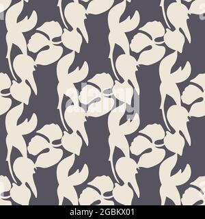 Seamless whimsical cute pattern of large abstract white botanical shapes on navy background.Endless floral ornament.Backdrop for fabric,textile,linen Stock Vector