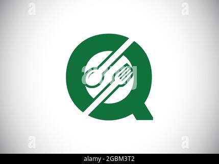 Initial Q monogram alphabet with a fork, spoon. Font emblem. Modern vector logo for cafe, restaurant, cooking business, and company identity Stock Vector