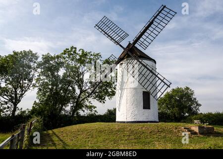 The 18th century tower mill at Ashton Windmill in Chapel Allerton in Somerset. Stock Photo