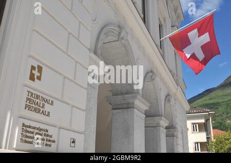 View of the Federal Criminal Court building facade located in Bellinzona, Switzerland Stock Photo