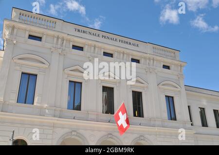 View of the Federal Criminal Court building facade located in Bellinzona, Switzerland Stock Photo