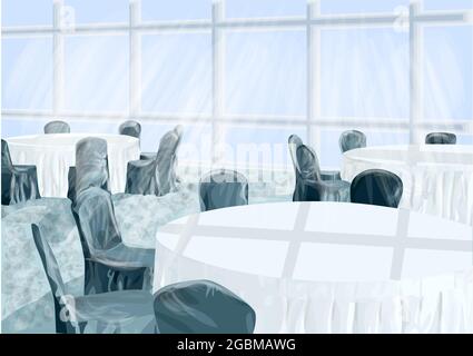 restaurant vector illustration. white table and blue chair Stock Vector