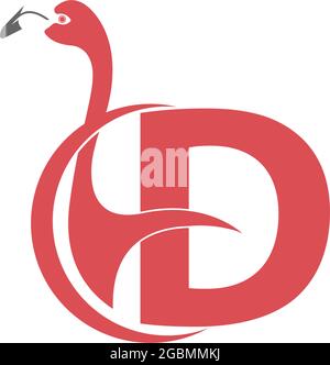 Letter D with flamingo bird icon logo vector template Stock Vector