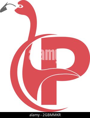 Letter P with flamingo bird icon logo vector template Stock Vector
