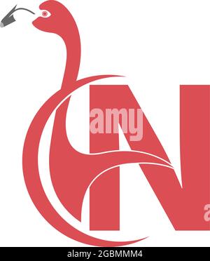 Letter N with flamingo bird icon logo vector template Stock Vector