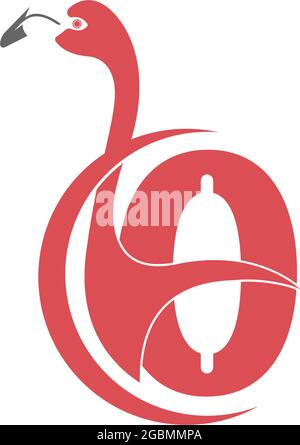 Number zero with flamingo bird icon logo vector template Stock Vector