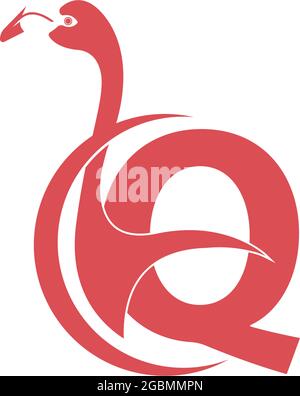 Letter Q with flamingo bird icon logo vector template Stock Vector