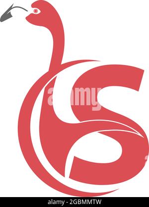 Letter S with flamingo bird icon logo vector template Stock Vector
