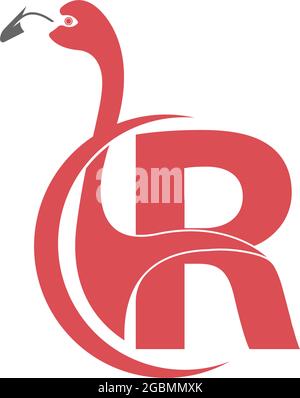 Letter R with flamingo bird icon logo vector template Stock Vector